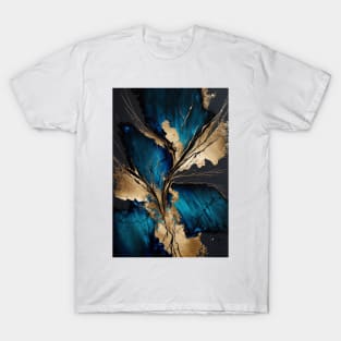 Midnight Golden Blue - Abstract Resin Art T-Shirt